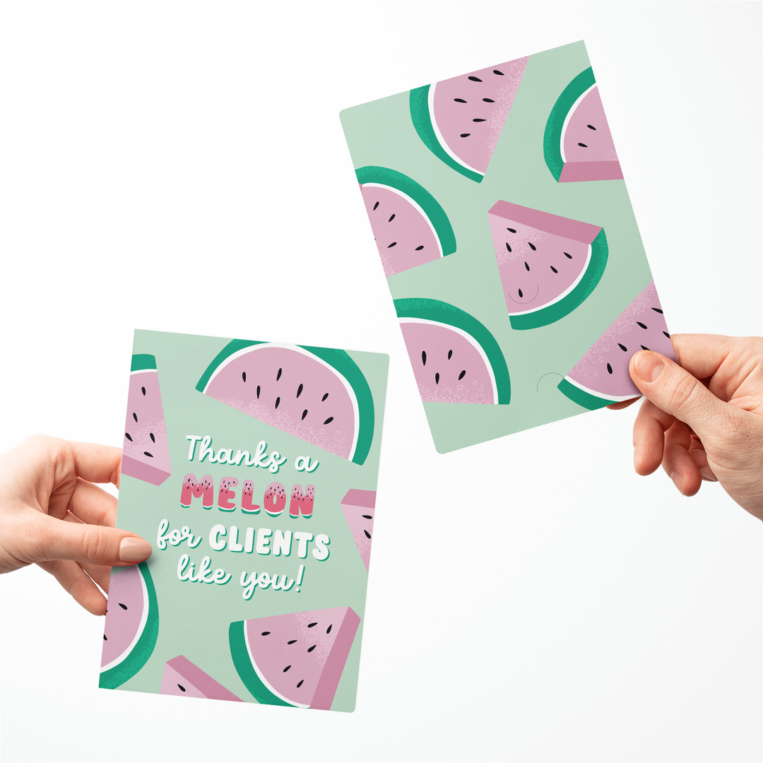 Set of Thanks A Melon For Clients Like You! Greeting Cards | Envelopes Included Greeting Card Market Dwellings