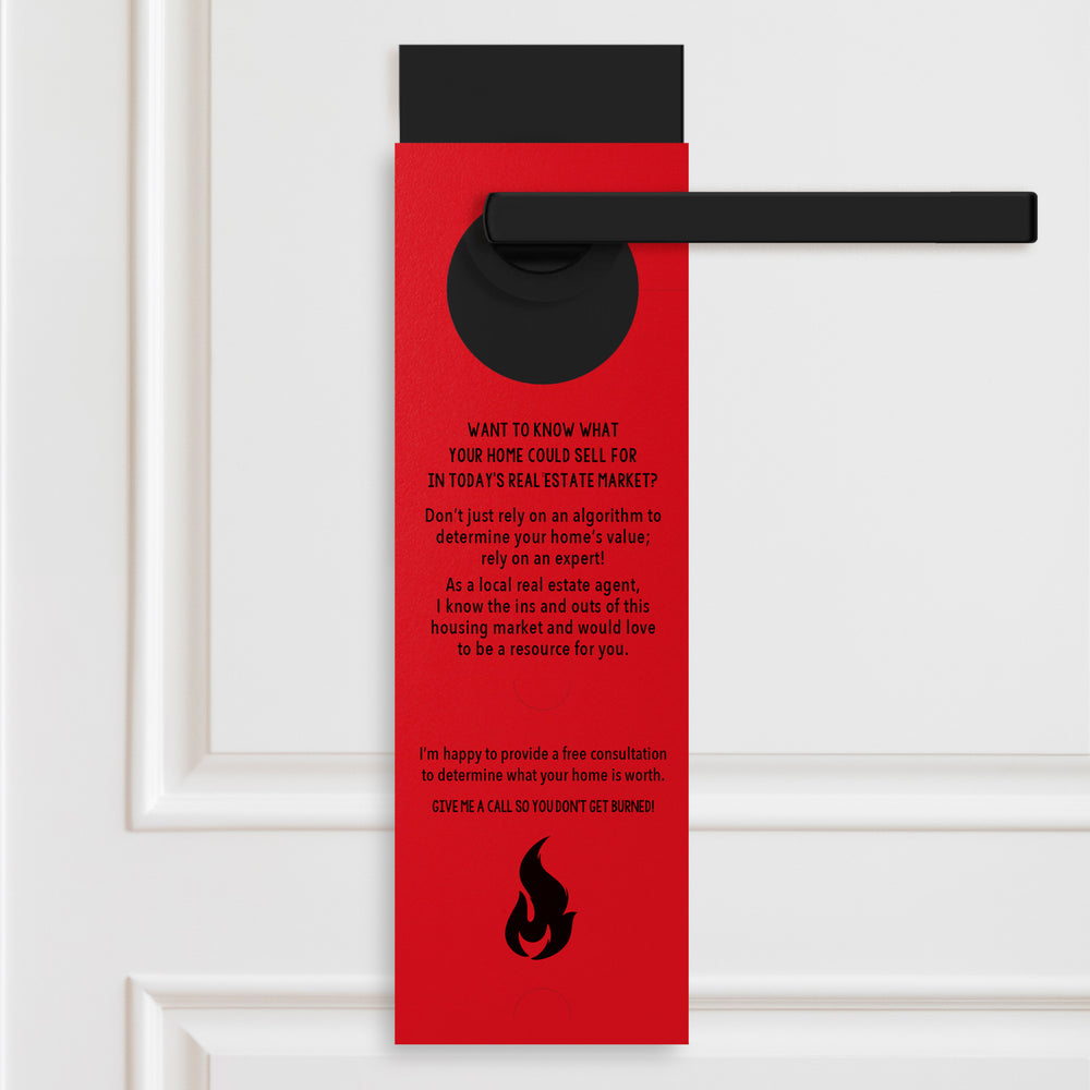 Vertical | The Real Estate Market is Hot | Real Estate Agent Double Sided Door Hangers | 13-DH005 Door Hanger Market Dwellings