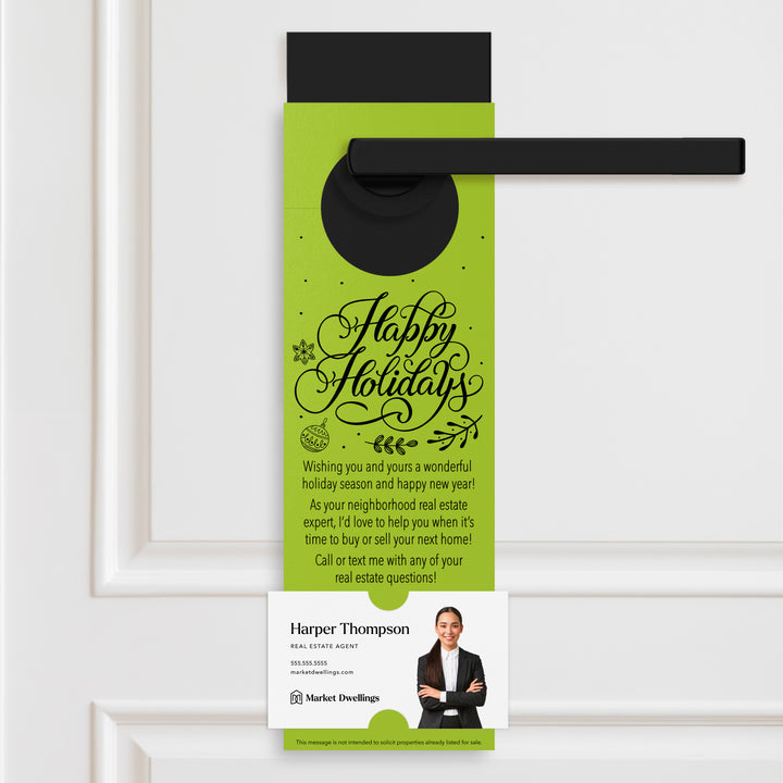 Happy Holidays | Real Estate Neighbor Door Hangers Door Hanger Market Dwellings GREEN APPLE