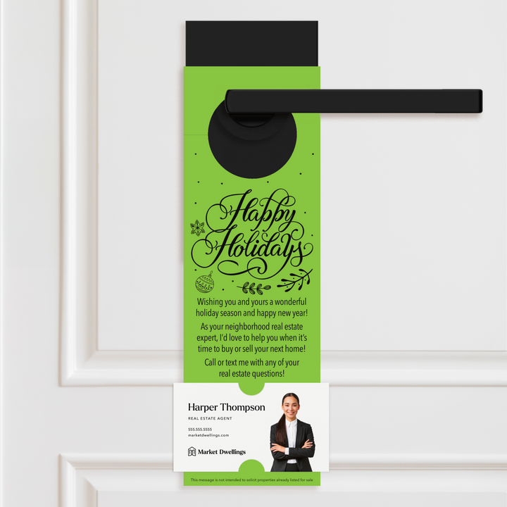 Happy Holidays | Real Estate Neighbor Door Hangers Door Hanger Market Dwellings GREEN APPLE