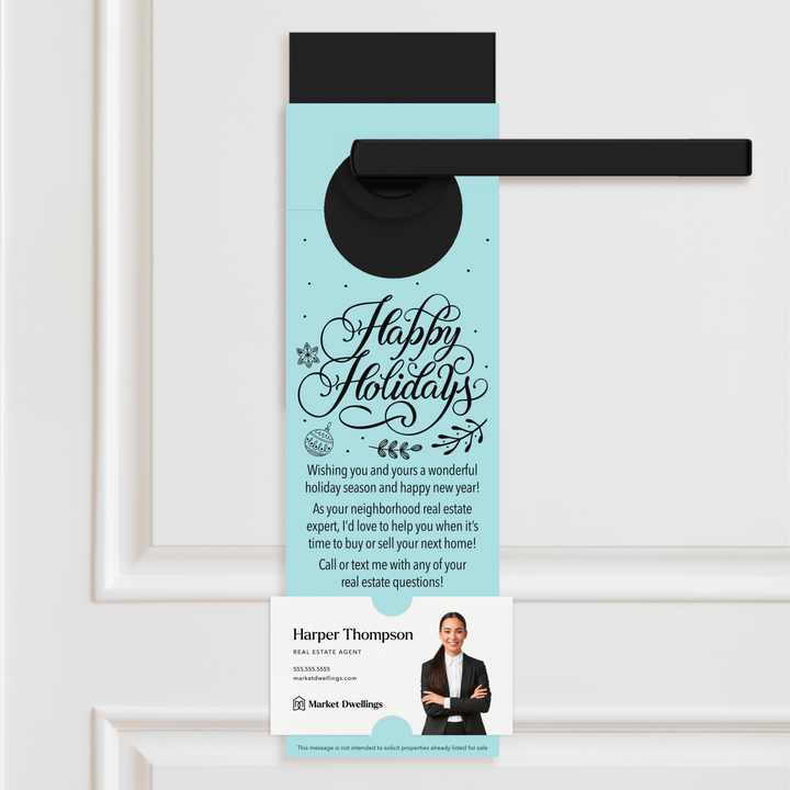 Happy Holidays | Real Estate Neighbor Door Hangers Door Hanger Market Dwellings LIGHT BLUE