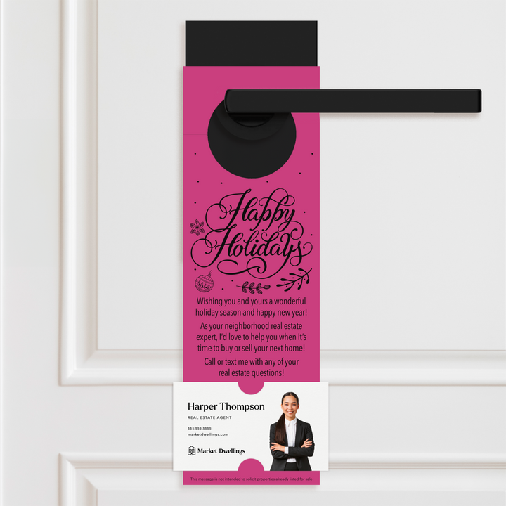 Happy Holidays | Real Estate Neighbor Door Hangers Door Hanger Market Dwellings RAZZLE BERRY