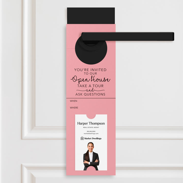 Vertical | You're Invited to Our Open House | Door Hangers | 15-DH005 Door Hanger Market Dwellings LIGHT PINK