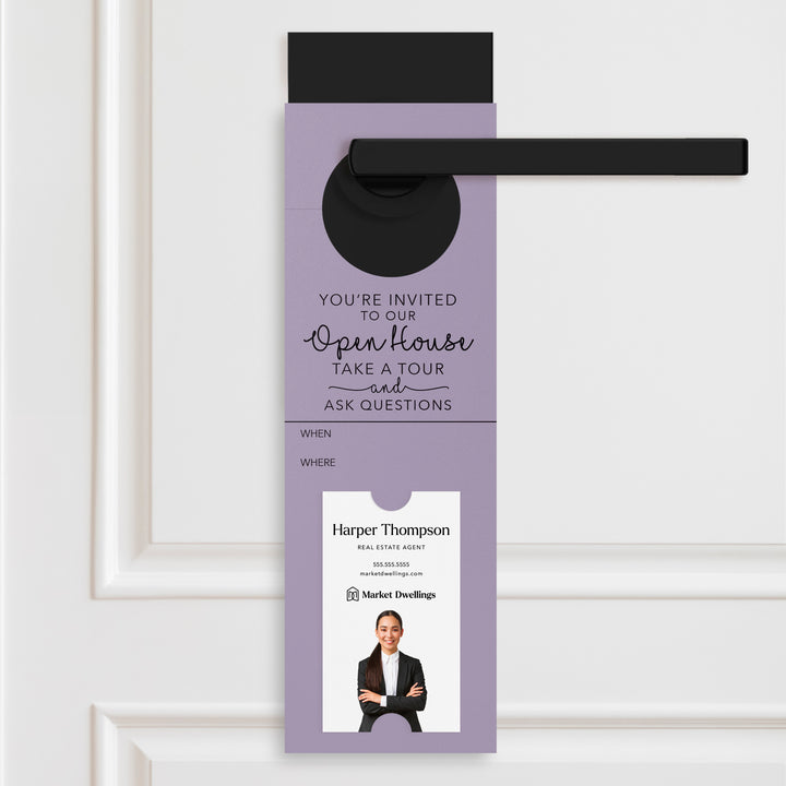 Vertical | You're Invited to Our Open House | Door Hangers | 15-DH005 Door Hanger Market Dwellings LIGHT PURPLE