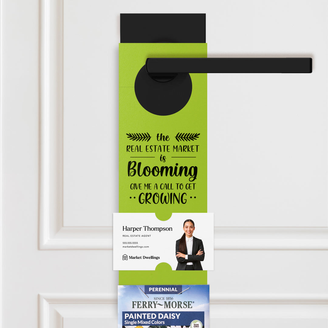 The Real Estate Market is Blooming | Door Hangers for Seed Packets | 16-DH003 Door Hanger Market Dwellings GREEN APPLE