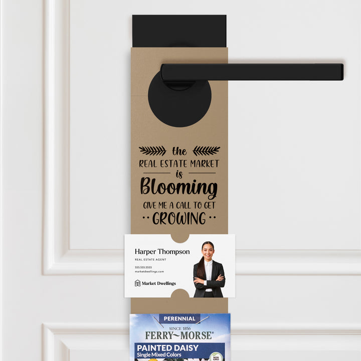 The Real Estate Market is Blooming | Door Hangers for Seed Packets | 16-DH003 Door Hanger Market Dwellings KRAFT