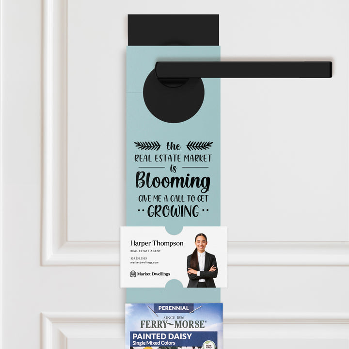 The Real Estate Market is Blooming | Door Hangers for Seed Packets | 16-DH003 Door Hanger Market Dwellings LIGHT BLUE