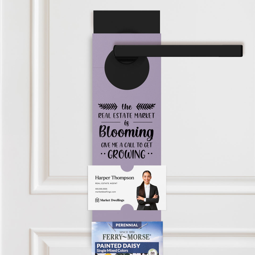 The Real Estate Market is Blooming | Door Hangers for Seed Packets | 16-DH003 Door Hanger Market Dwellings LIGHT PURPLE