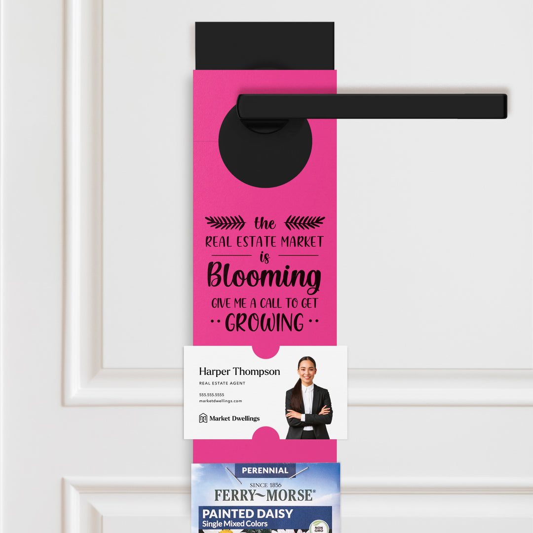 The Real Estate Market is Blooming | Door Hangers for Seed Packets | 16-DH003 Door Hanger Market Dwellings RAZZLE BERRY