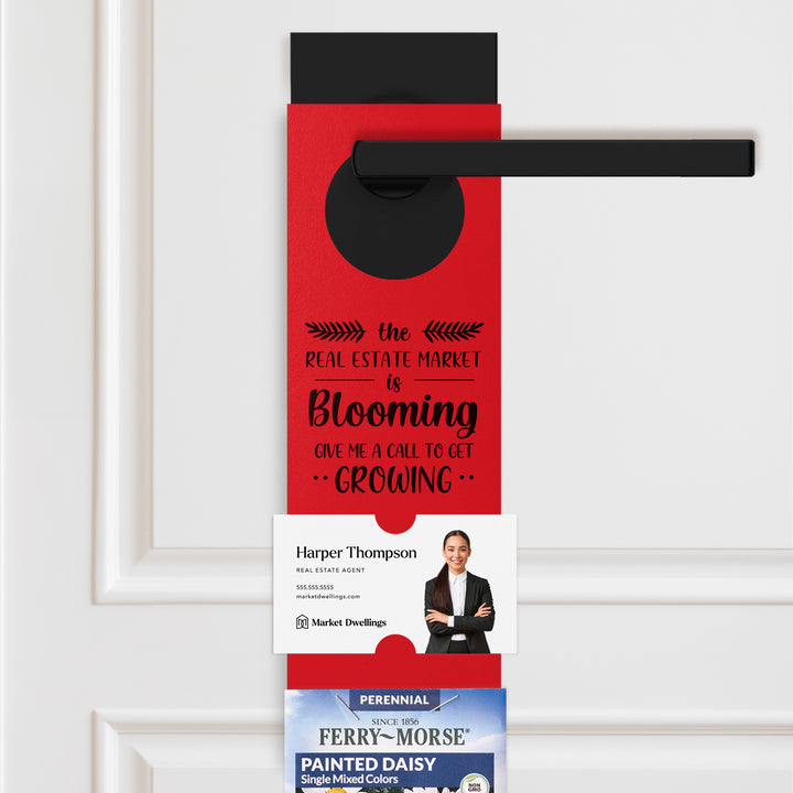 The Real Estate Market is Blooming | Door Hangers for Seed Packets | 16-DH003 Door Hanger Market Dwellings SCARLET