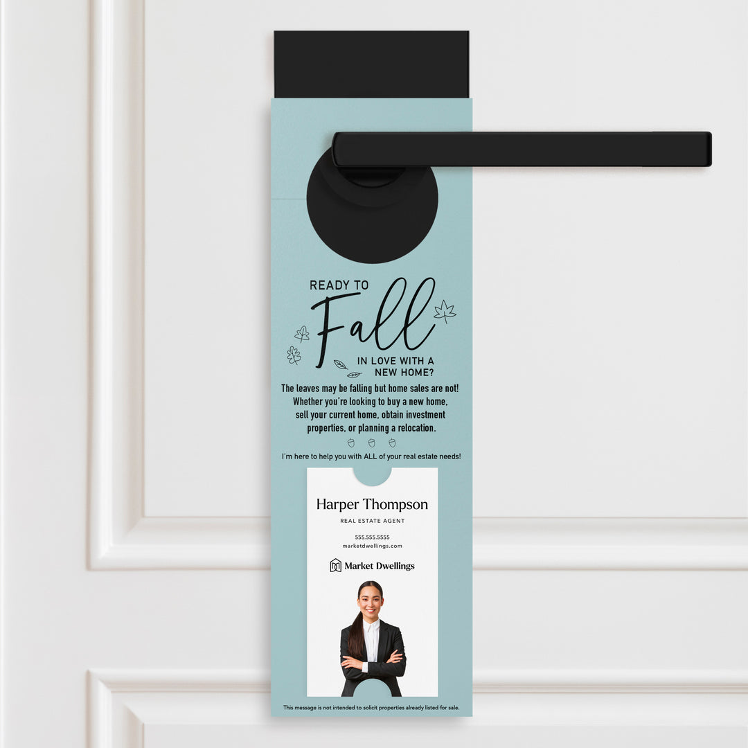 Vertical | Ready to FALL in Love with a New Home | Door Hangers | 16-DH005 Door Hanger Market Dwellings LIGHT BLUE