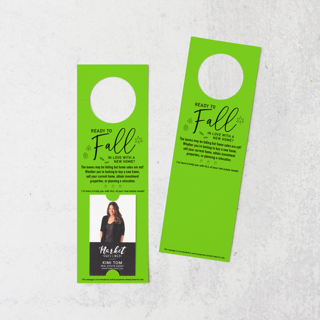 Vertical | Ready to FALL in Love with a New Home | Door Hangers | 16-DH005 Door Hanger Market Dwellings GREEN APPLE  