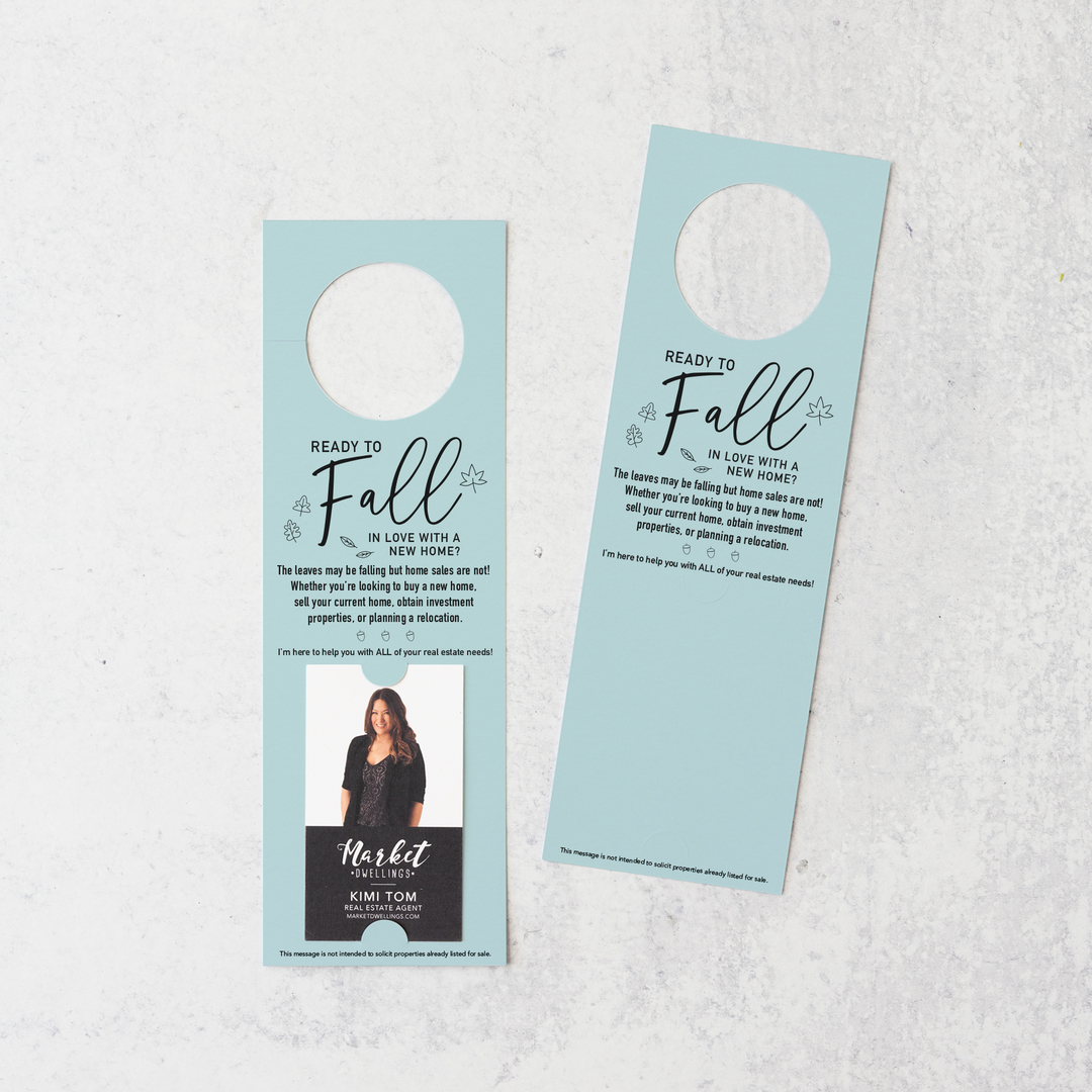 Vertical | Ready to FALL in Love with a New Home | Door Hangers | 16-DH005 Door Hanger Market Dwellings LIGHT BLUE  