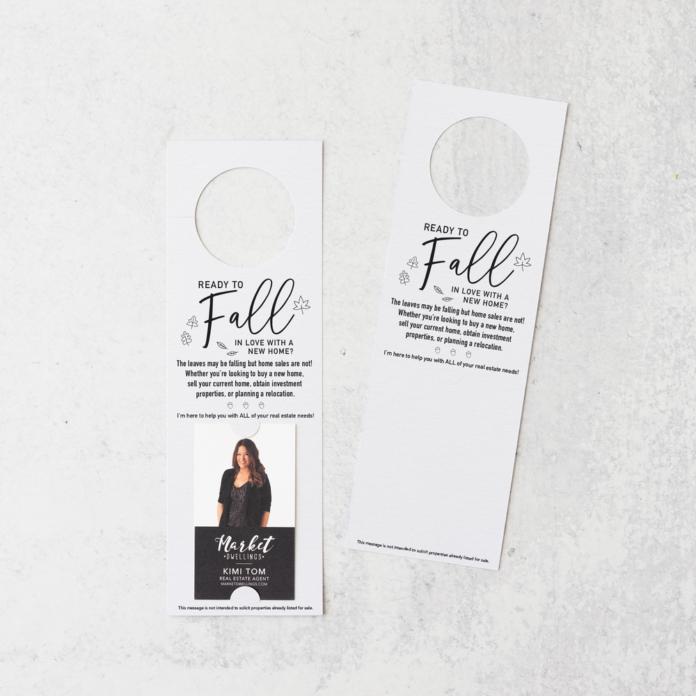 Vertical | Ready to FALL in Love with a New Home | Door Hangers | 16-DH005 Door Hanger Market Dwellings WHITE  