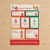Happy Holidays, Vintage Ornaments | Gift Tag Sticker Sheets in CREAM on a wood table