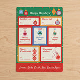 Happy Holidays, Vintage Ornaments | Gift Tag Sticker Sheets in GREEN on a wood table