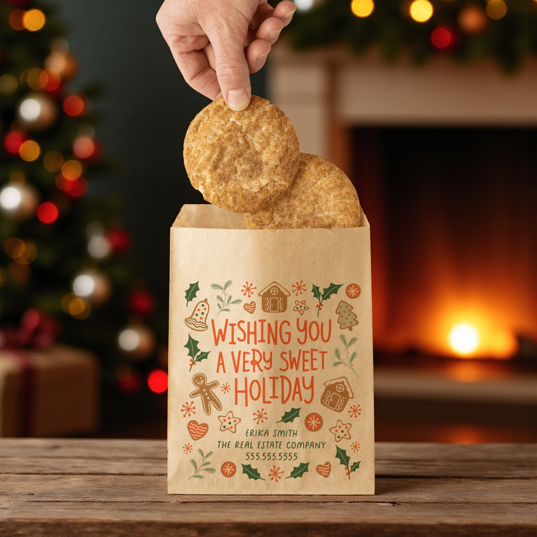 Customizable | Set of Wishing You A Very Sweet Holiday Bakery Bags | 19-BB Bakery Bag Market Dwellings