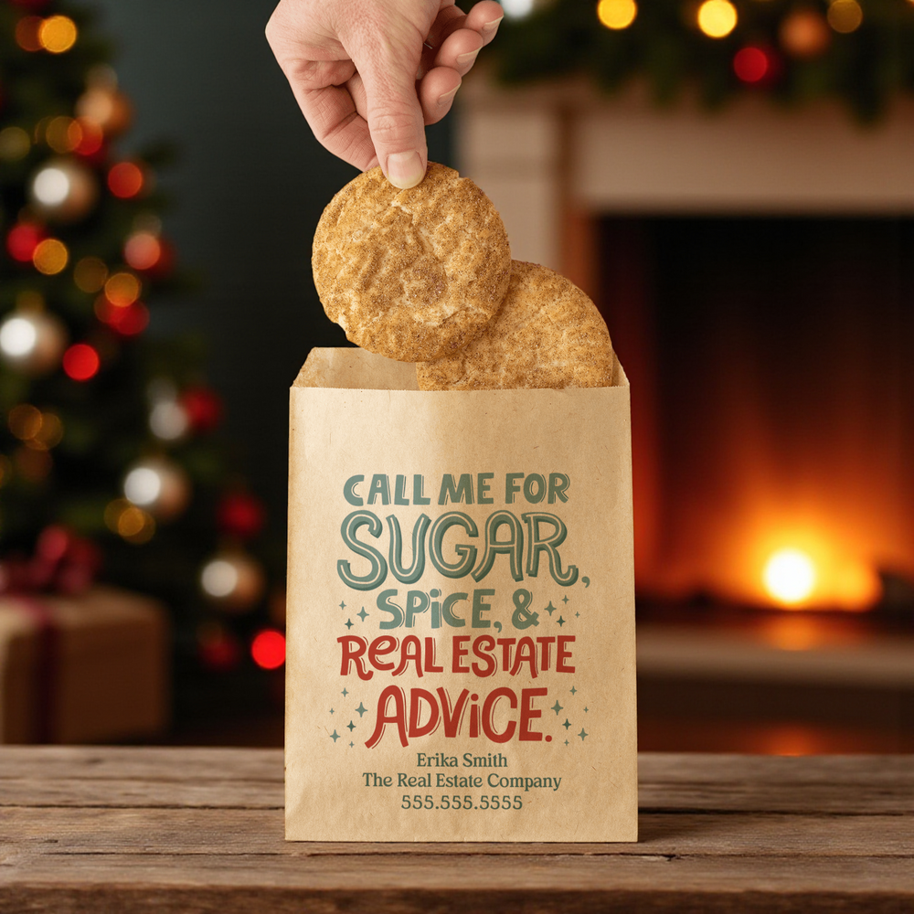 Customizable | Set of Call Me For Sugar, Spice, & Real Estate Advice Bakery Bags | 17-BB Bakery Bag Market Dwellings