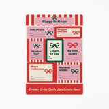 Happy Holidays, Stripes and Bows | Gift Tag Sticker Sheets in RED, 7 gift tag stickers on one sheet