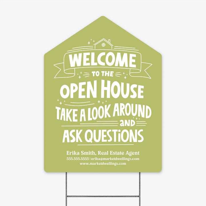 Customizable | Welcome to the Open House Real Estate Yard Sign | Photo Prop | DSY-01-AB Yard Sign Market Dwellings LIGHT OLIVE  