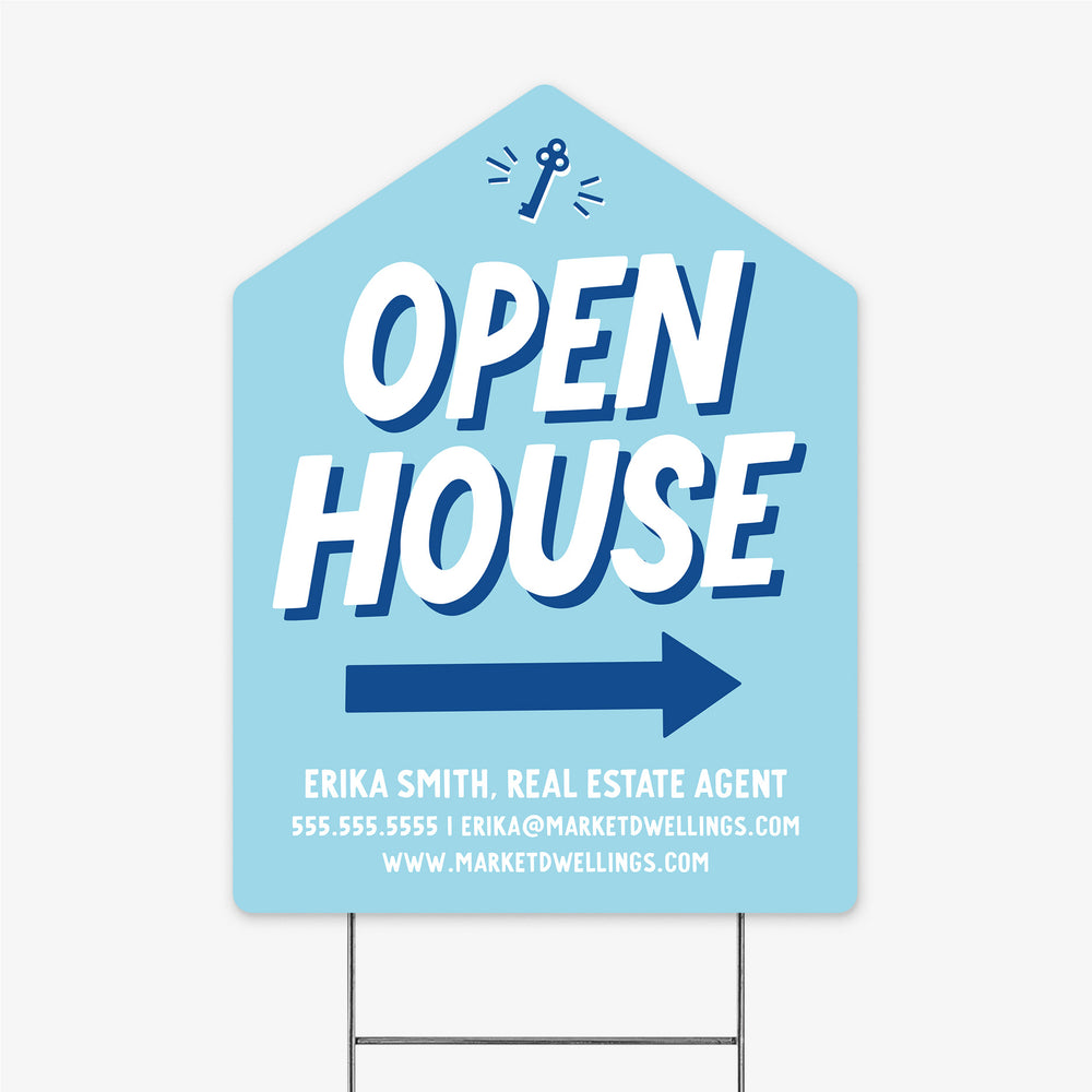 Open House Real Estate Yard Sign Yard Sign Market Dwellings COBALT 1