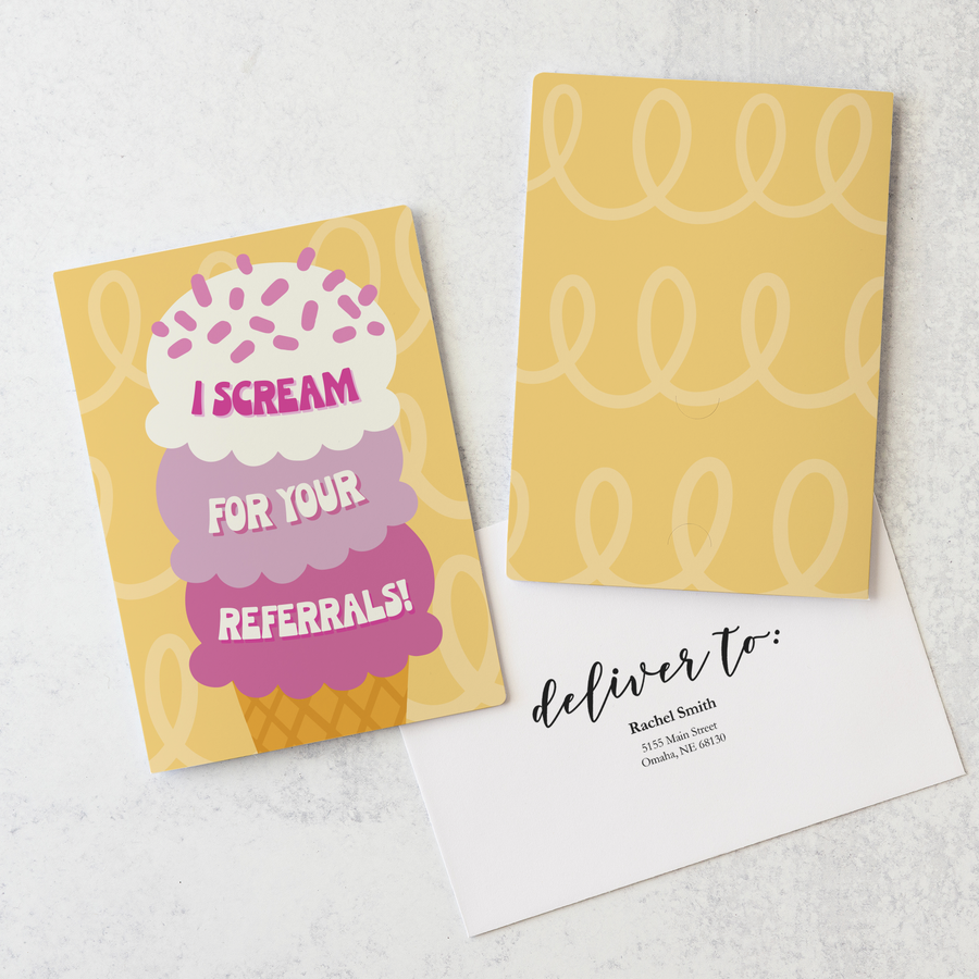 Set of I scream for your referrals! | Greeting Cards | Envelopes Included | 75-GC001-AB-STRAW Greeting Card Market Dwellings STRAW-YELLOW  