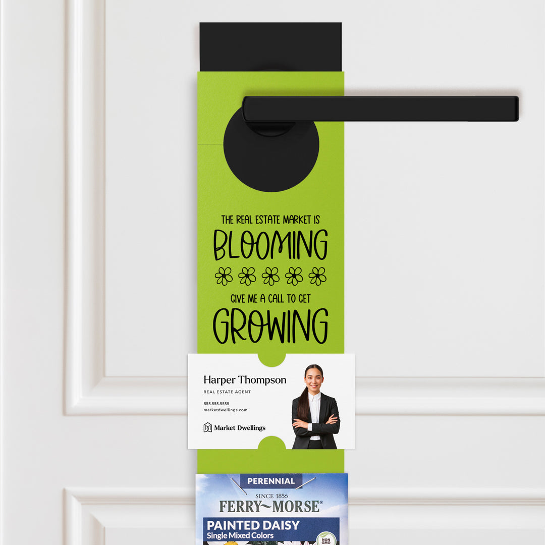 The Real Estate Market is Blooming | Door Hangers for Seed Packets | 2-DH003 Door Hanger Market Dwellings GREEN APPLE