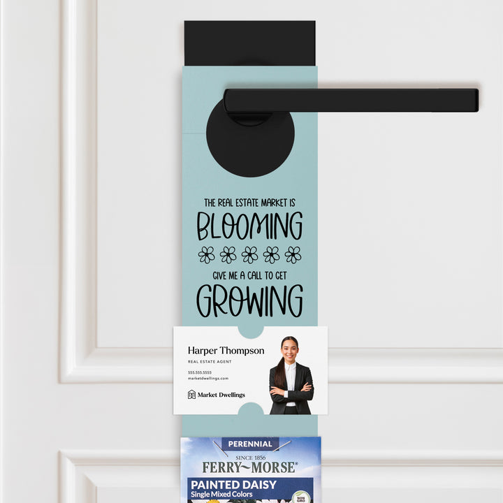 The Real Estate Market is Blooming | Door Hangers for Seed Packets | 2-DH003 Door Hanger Market Dwellings LIGHT BLUE