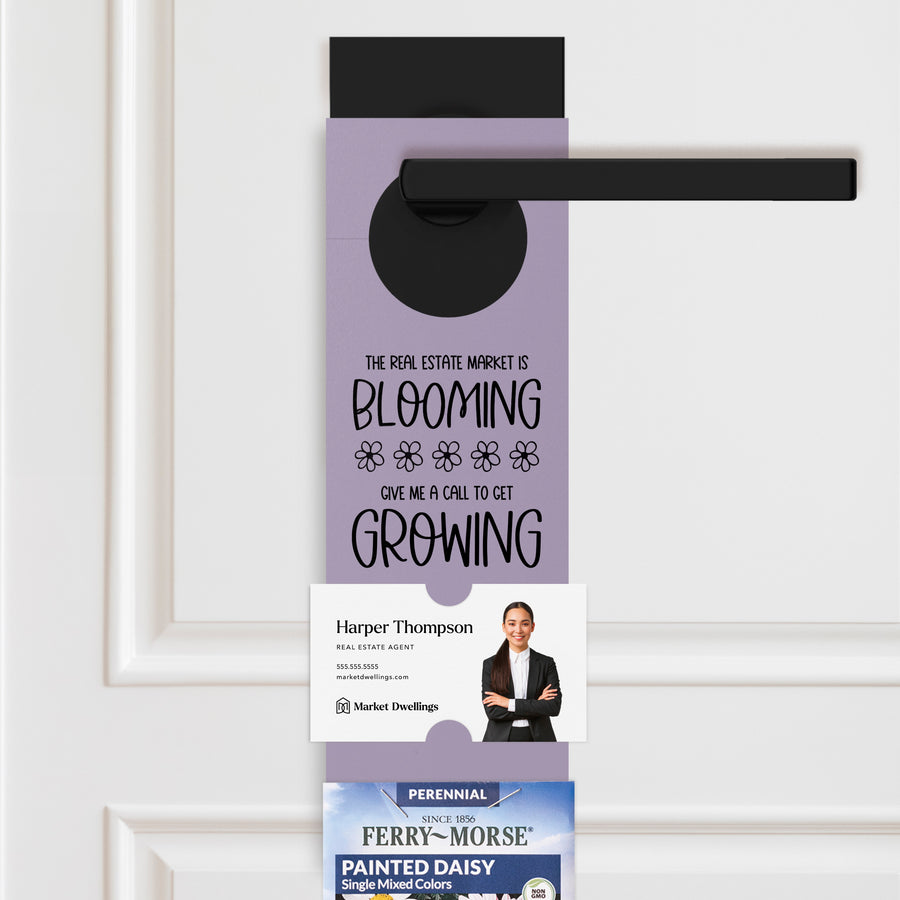 The Real Estate Market is Blooming | Door Hangers for Seed Packets | 2-DH003 Door Hanger Market Dwellings LIGHT PURPLE