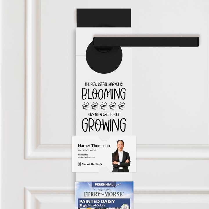 The Real Estate Market is Blooming | Door Hangers for Seed Packets | 2-DH003 Door Hanger Market Dwellings WHITE