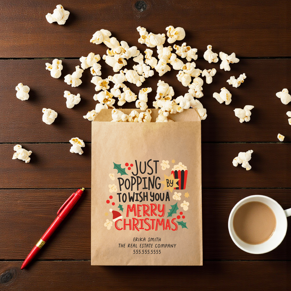 Customizable | Set of Just Popping By To Wish You A Merry Christmas Bakery Bags | 20-BB Bakery Bag Market Dwellings