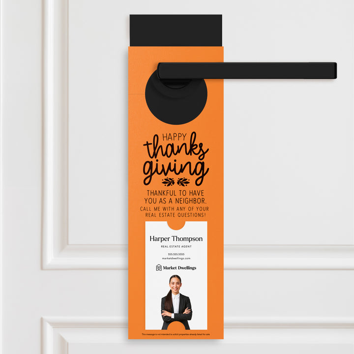 Vertical | Happy Thanksgiving Real Estate | Neighborhood Door Hangers | 20-DH005 Door Hanger Market Dwellings CARROT