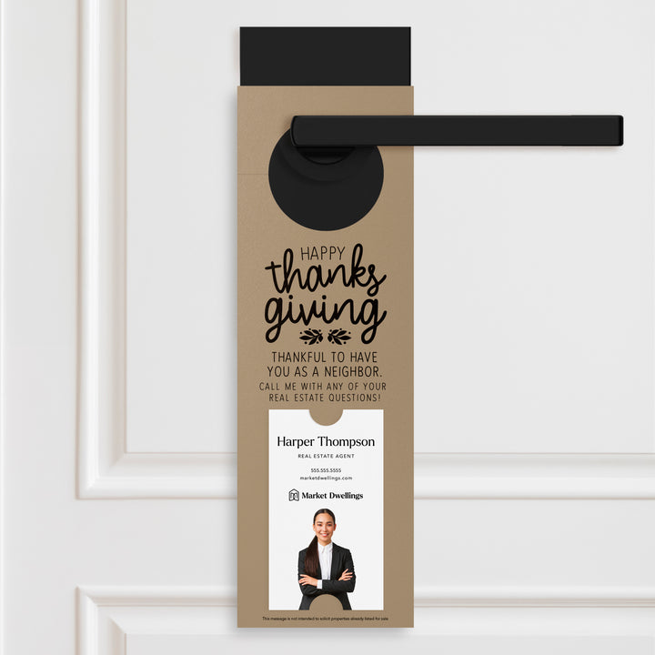 Vertical | Happy Thanksgiving Real Estate | Neighborhood Door Hangers | 20-DH005 Door Hanger Market Dwellings KRAFT