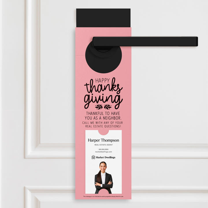 Vertical | Happy Thanksgiving Real Estate | Neighborhood Door Hangers | 20-DH005 Door Hanger Market Dwellings LIGHT PINK