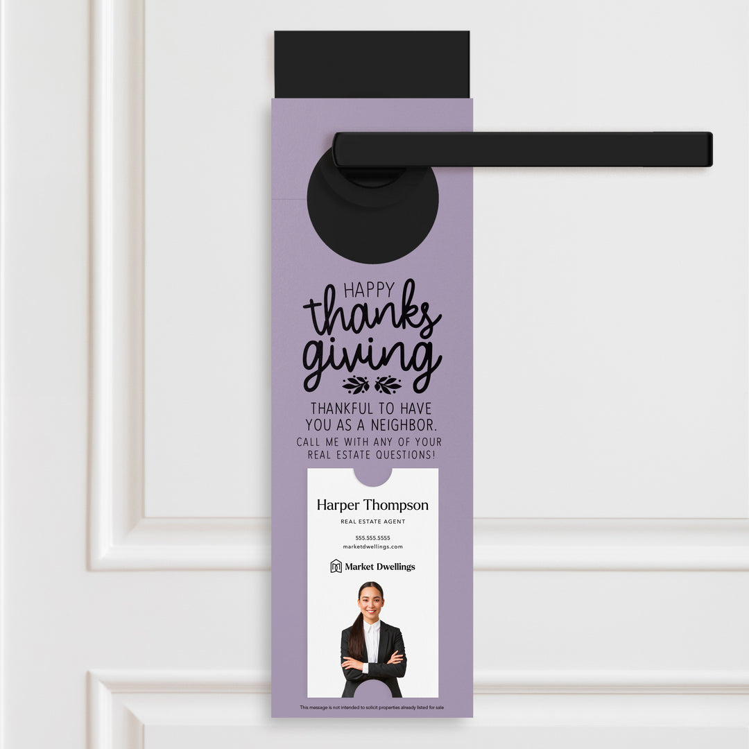 Vertical | Happy Thanksgiving Real Estate | Neighborhood Door Hangers | 20-DH005 Door Hanger Market Dwellings LIGHT PURPLE