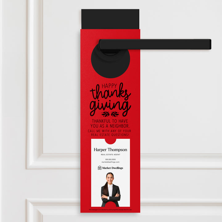 Vertical | Happy Thanksgiving Real Estate | Neighborhood Door Hangers | 20-DH005 Door Hanger Market Dwellings SCARLET