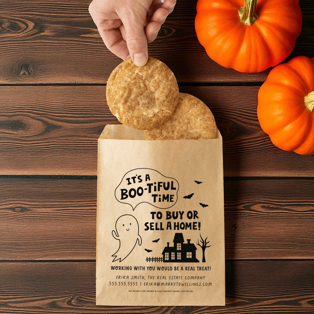 Customizable | Set of It's a Boo-tiful Time to Buy or Sell a Home! Bakery Bags | 15-BB Bakery Bag Market Dwellings
