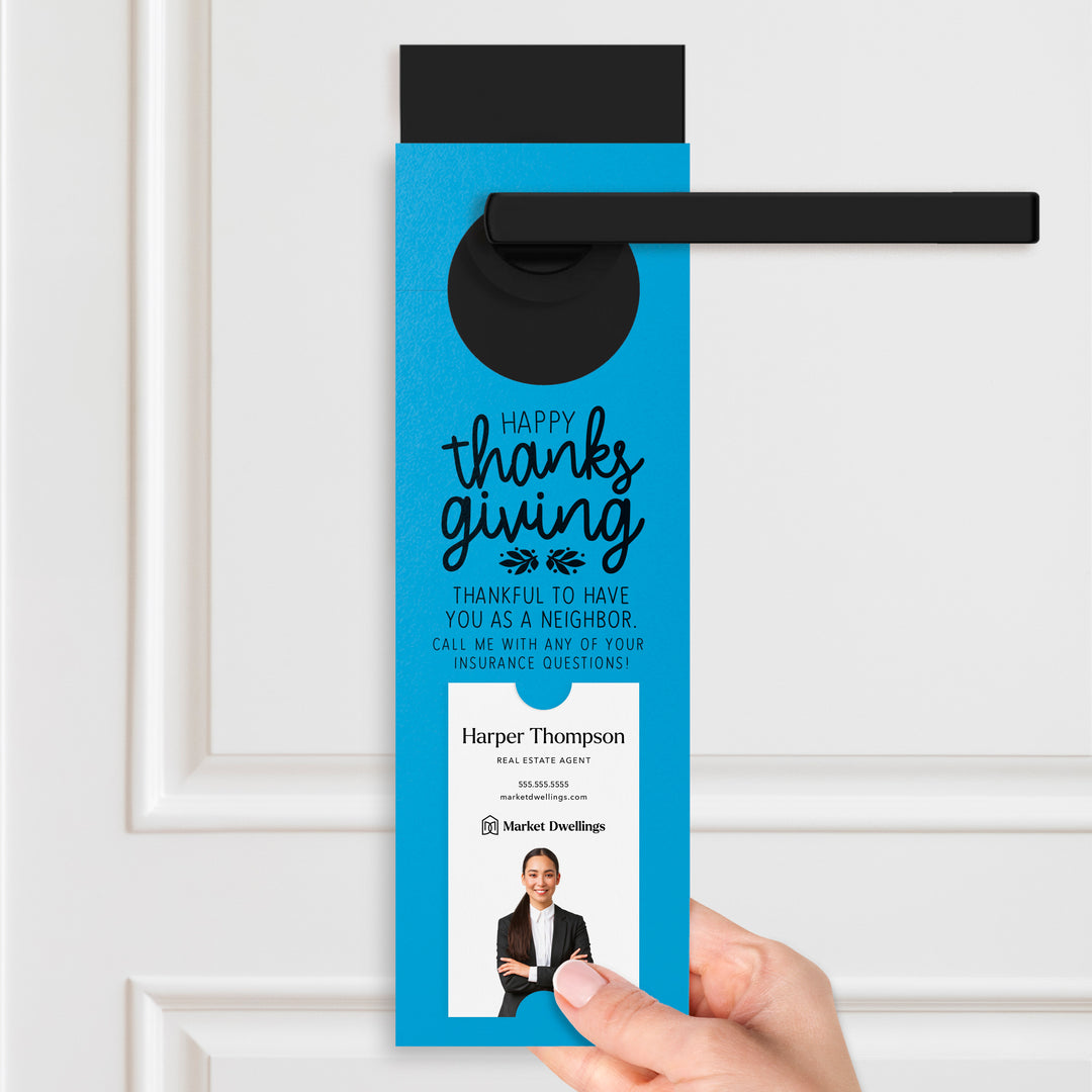 Vertical | Happy Thanksgiving Insurance | Neighborhood Door Hangers | 22-DH005 Door Hanger Market Dwellings