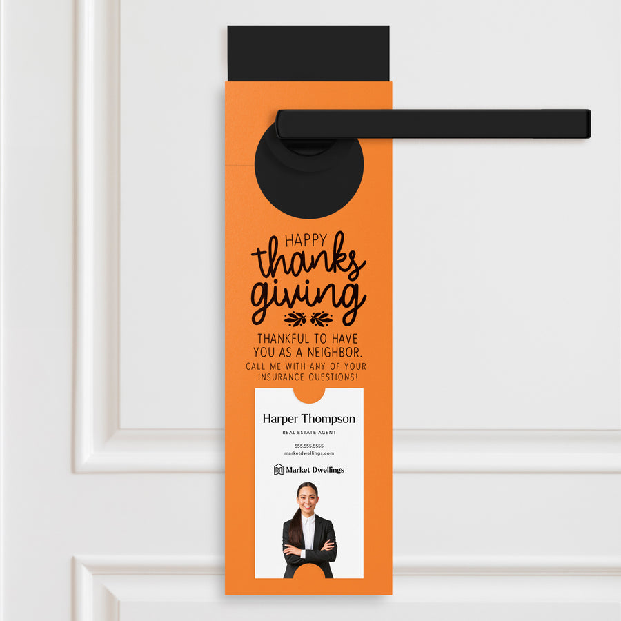 Vertical | Happy Thanksgiving Insurance | Neighborhood Door Hangers | 22-DH005 Door Hanger Market Dwellings CARROT