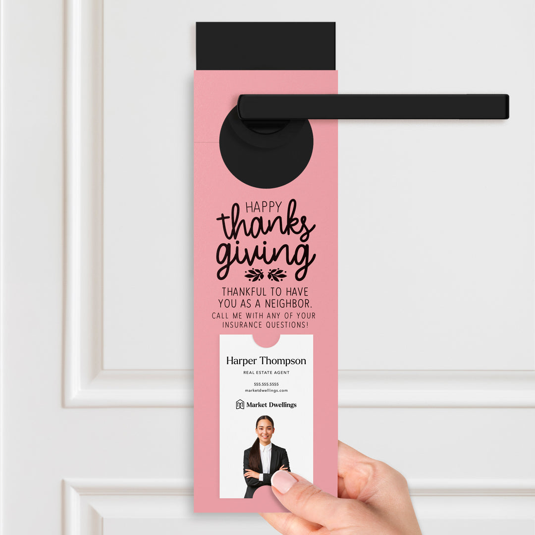 Vertical | Happy Thanksgiving Insurance | Neighborhood Door Hangers | 22-DH005 Door Hanger Market Dwellings