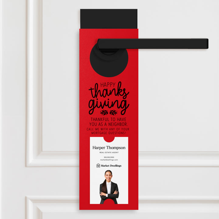 Vertical | Happy Thanksgiving Mortgage | Neighborhood Door Hangers | 23-DH005 Door Hanger Market Dwellings SCARLET