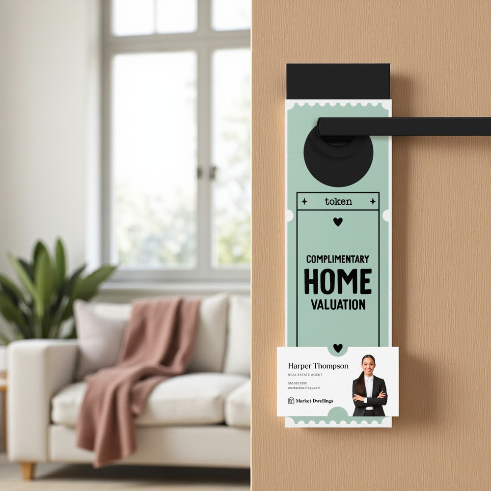 Complimentary Home Valuation Token | Valentine's Day Door Hangers Holiday Door Hanger Market Dwellings