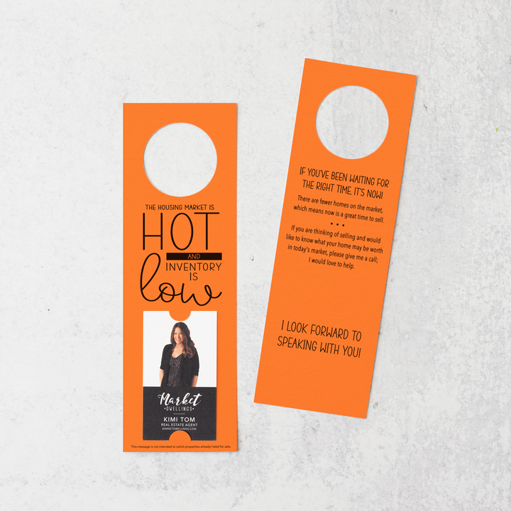 Vertical | The Housing Market is HOT and Inventory is LOW | Double Sided Real Estate Door Hangers | 25-DH005 Door Hanger Market Dwellings CARROT  