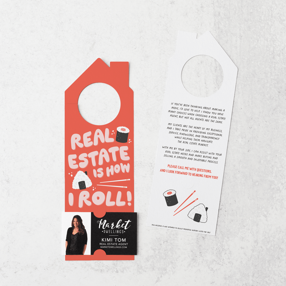 Real Estate Is How I Roll! | Real Estate Door Hangers | 257-DH002-AB Door Hanger Market Dwellings TOMATO RED  