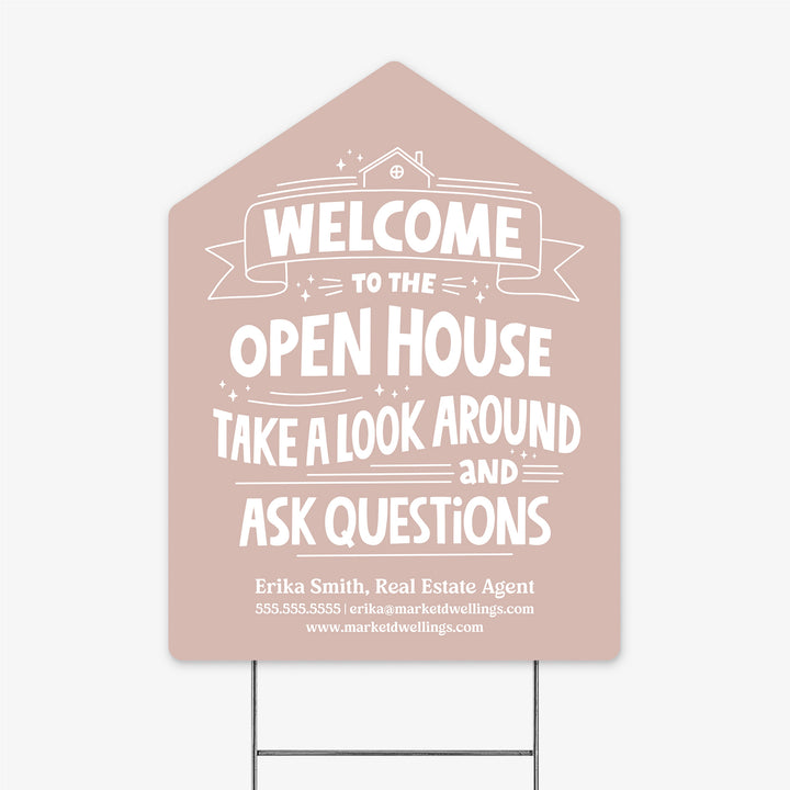 Customizable | Welcome to the Open House Real Estate Yard Sign | Photo Prop | DSY-01-AB Yard Sign Market Dwellings OLD ROSE  