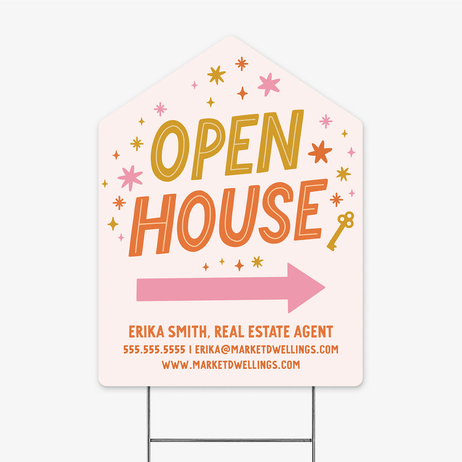 Customizable | Open House Real Estate Yard Sign Yard Sign Market Dwellings SUNRISE ORANGE