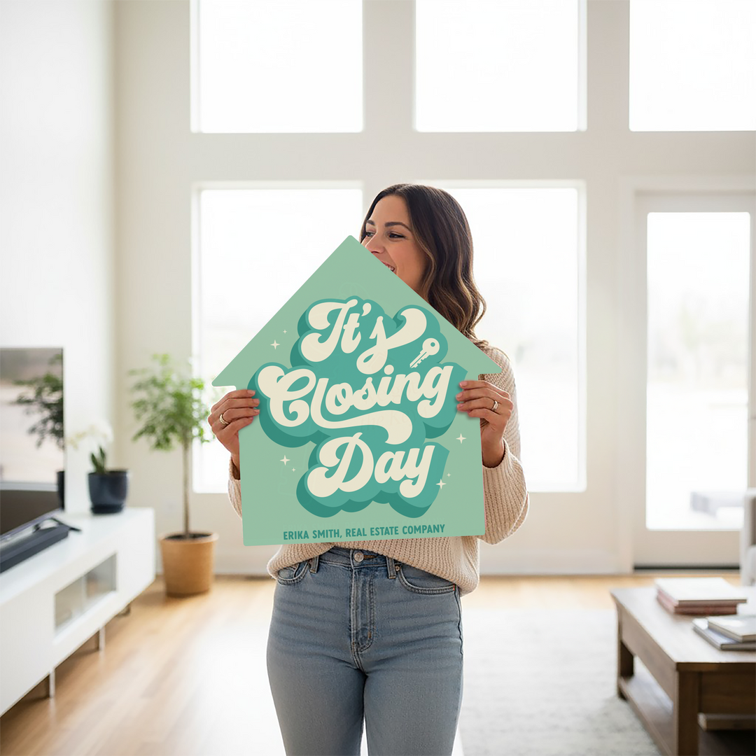 Customizable | It's Closing Day Real Estate House Sign | Photo Prop House Sign Market Dwellings