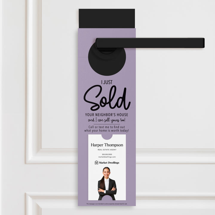 Vertical | I Just Sold Your Neighbor's House | Real Estate Door Hangers | 3-DH005 Door Hanger Market Dwellings LIGHT PURPLE