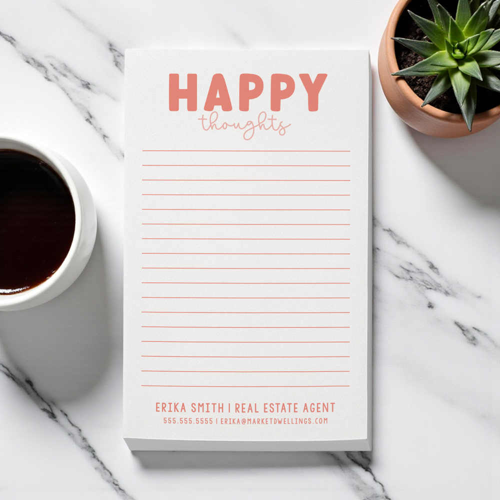 Set of Customizable Happy Thoughts Notepads | 5 x 8in | 50 Tear-Off Sheets | 2-SNP Notepad Market Dwellings