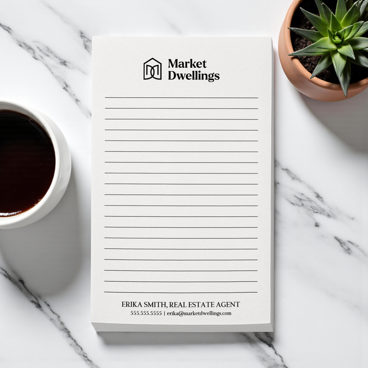 Set of Customizable Logo Notepads | 5 x 8in | 50 Tear-Off Sheets | 5-SNP Notepad Market Dwellings